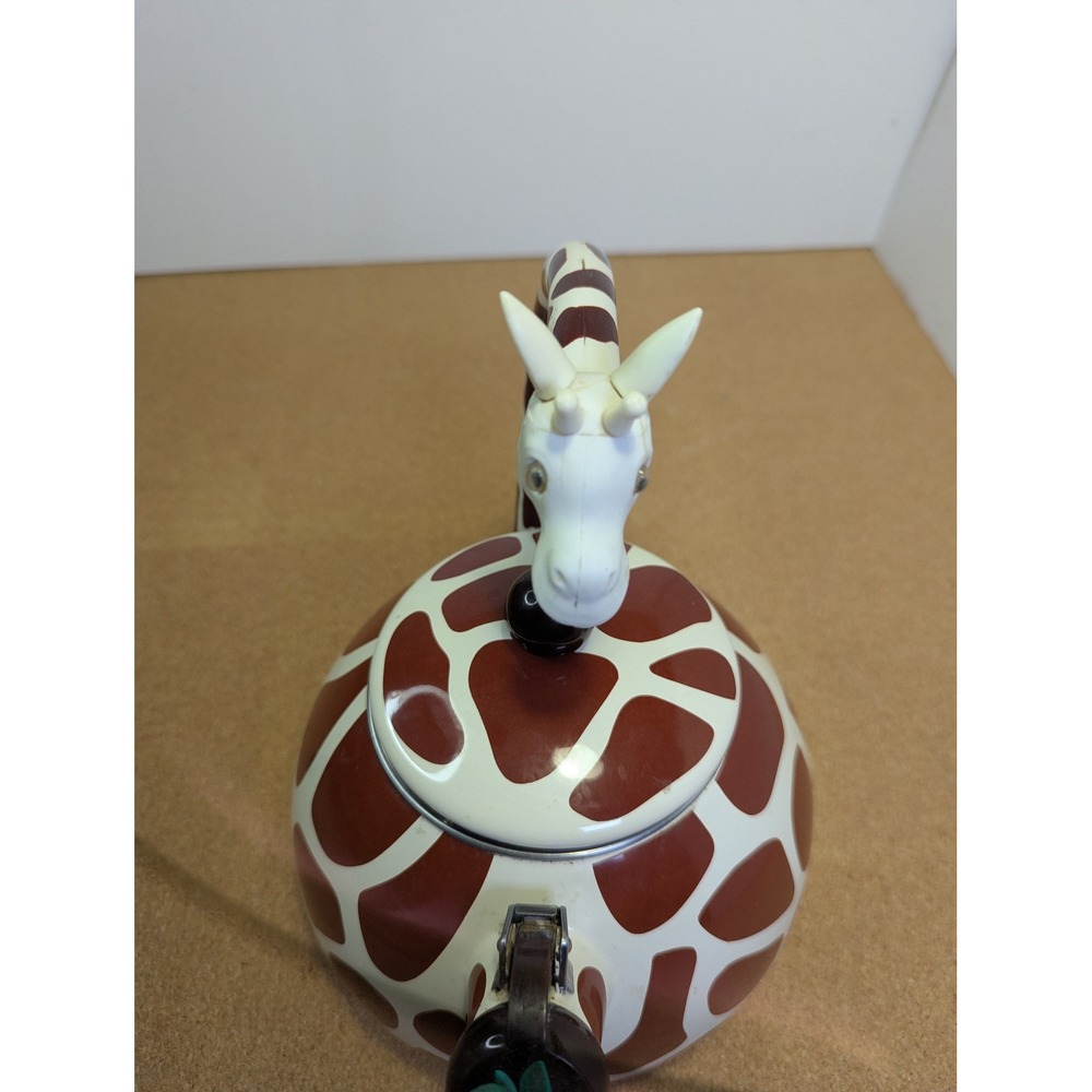 Vintage Giraffe Whistling Tea Kettle Enamel Stovetop Animal Safari Kitchen Decor - Picture 4 of 9